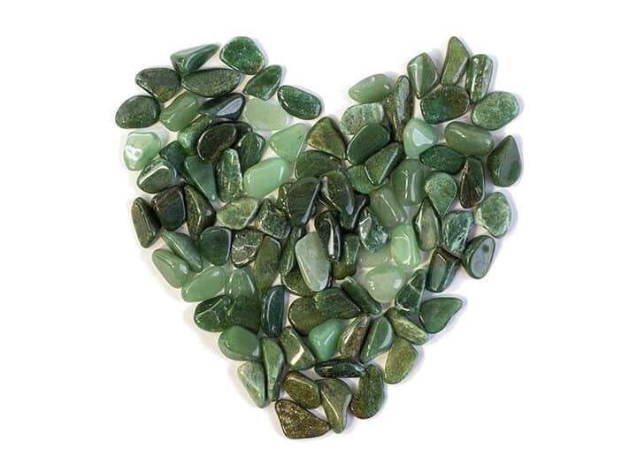 green aventurine crystals in a heart shape