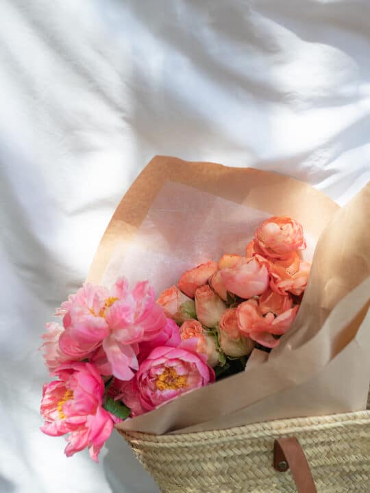 fresh flowers wrapped in paper