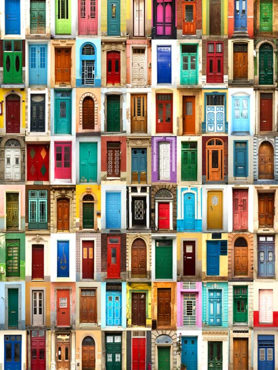 collage of colorful front doors