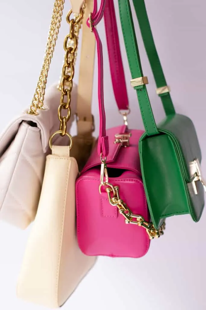 group of colorful purses