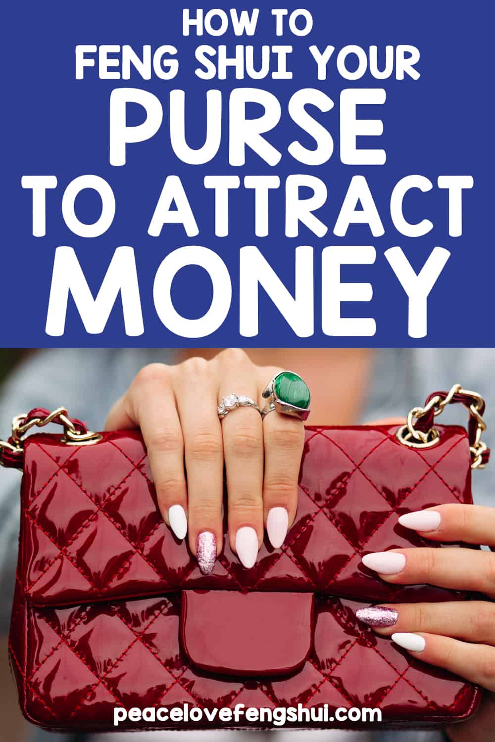 how to feng shui your purse to attract money (woman holding red handbag)