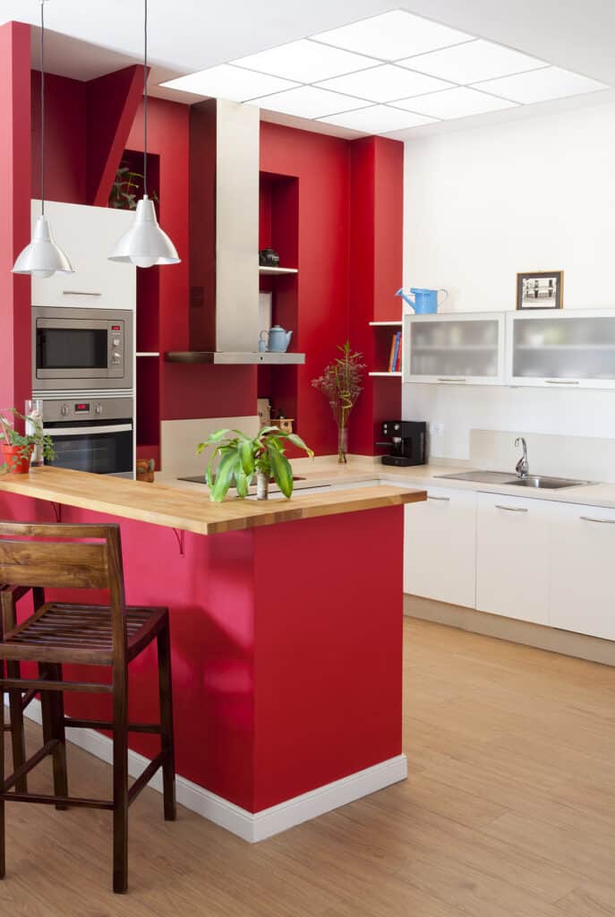 kitchen with red wall