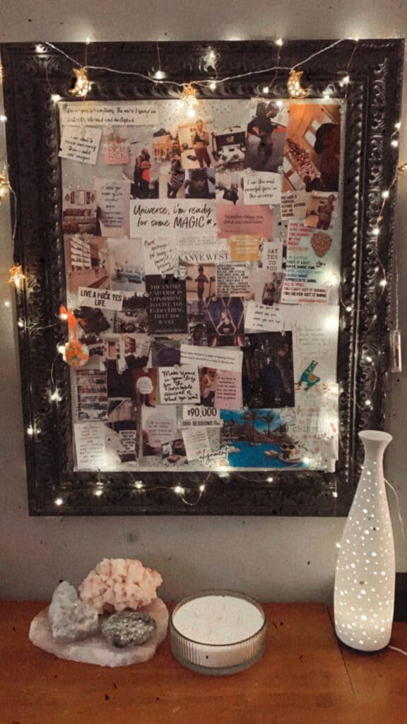 vision board created on a cork board